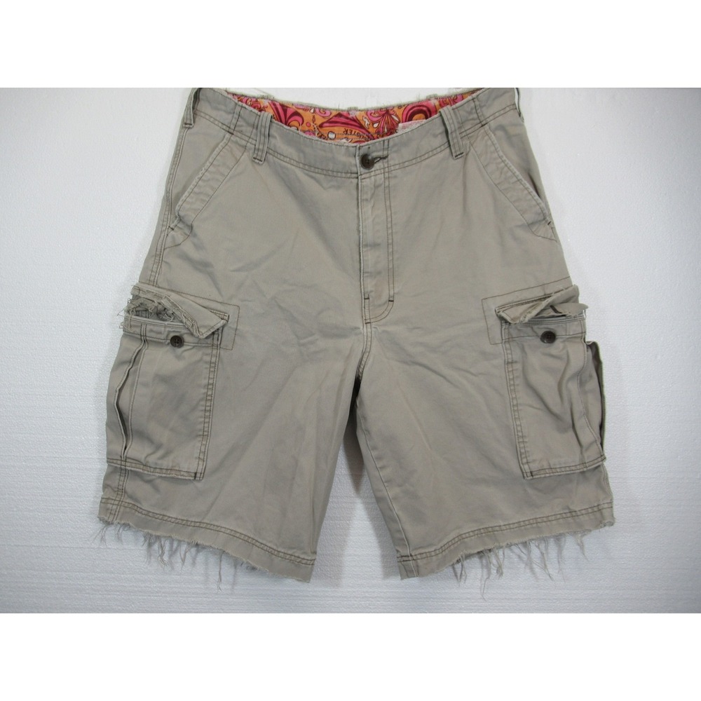 Vintage Y2K Hollister Destroyed Cargo Shorts Men 34 Beige 11" Inseam Distressed